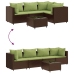 Set muebles de jardín 5 piezas y cojines ratán sintético marrón