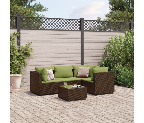Set muebles de jardín 5 piezas y cojines ratán sintético marrón