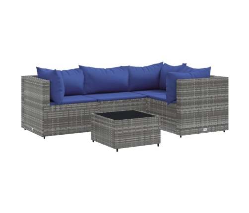 Set de muebles de jardín 5 pzas y cojines ratán sintético gris