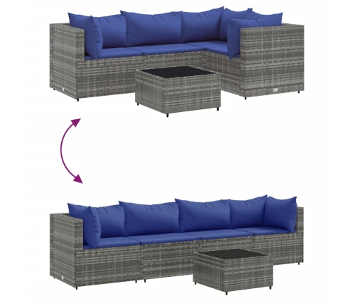 Set de muebles de jardín 5 pzas y cojines ratán sintético gris