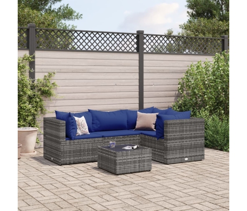 Set de muebles de jardín 5 pzas y cojines ratán sintético gris