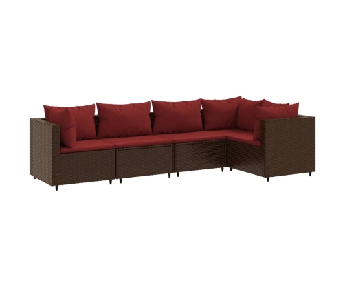 Set muebles de jardín 5 piezas y cojines ratán sintético marrón