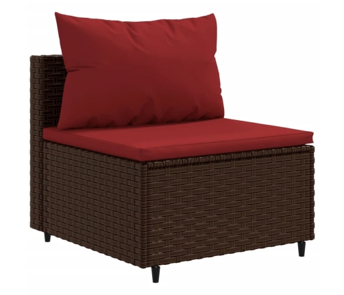 Set muebles de jardín 5 piezas y cojines ratán sintético marrón