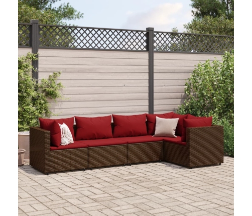 Set muebles de jardín 5 piezas y cojines ratán sintético marrón
