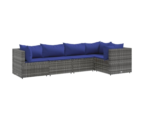 Set de muebles de jardín 5 pzas y cojines ratán sintético gris