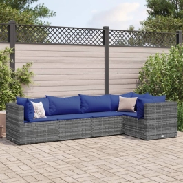 Set de muebles de jardín 5 pzas y cojines ratán sintético gris