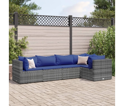 Set de muebles de jardín 5 pzas y cojines ratán sintético gris