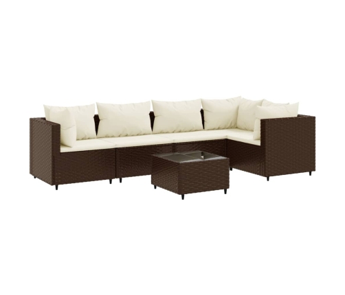 Set muebles de jardín 6 piezas y cojines ratán sintético marrón