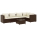 Set muebles de jardín 6 piezas y cojines ratán sintético marrón