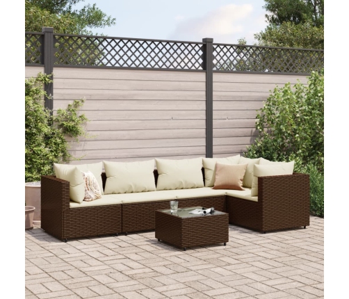Set muebles de jardín 6 piezas y cojines ratán sintético marrón