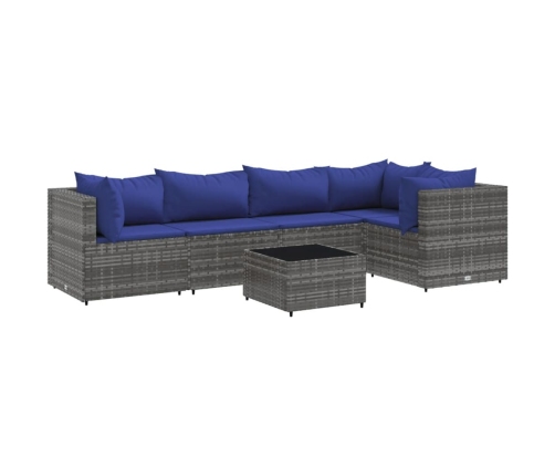 Set de muebles de jardín 6 pzas y cojines ratán sintético gris