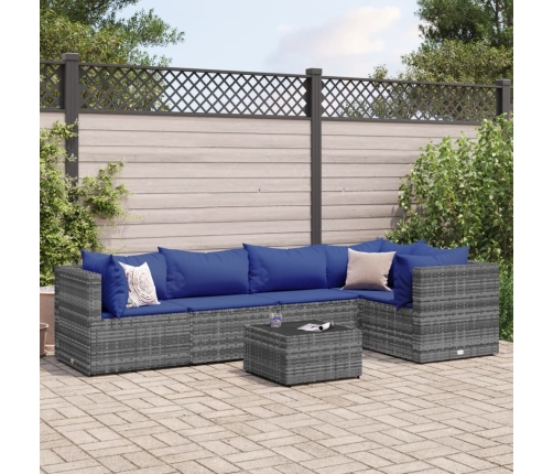 Set de muebles de jardín 6 pzas y cojines ratán sintético gris