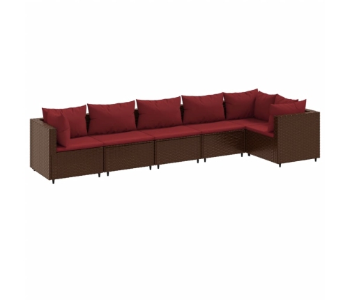 Set muebles de jardín 6 piezas y cojines ratán sintético marrón