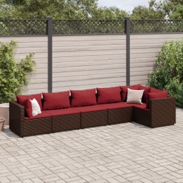Set muebles de jardín 6 piezas y cojines ratán sintético marrón