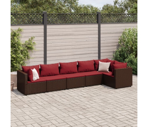 Set muebles de jardín 6 piezas y cojines ratán sintético marrón
