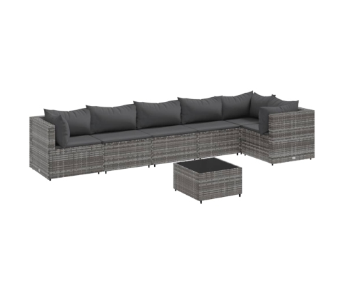 Set de muebles de jardín 7 pzas y cojines ratán sintético gris
