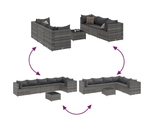 Set de muebles de jardín 7 pzas y cojines ratán sintético gris