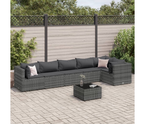 Set de muebles de jardín 7 pzas y cojines ratán sintético gris