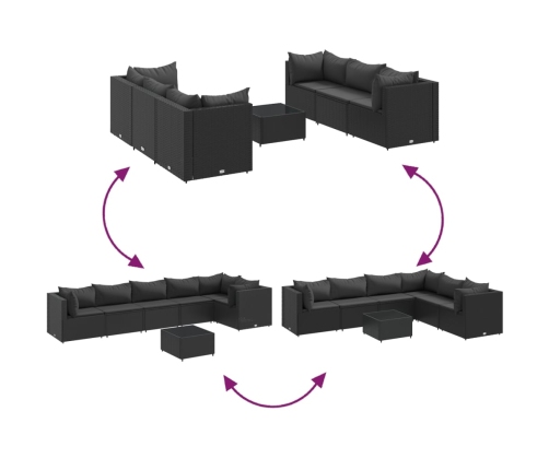 Set de muebles de jardín y cojines 7 pzas ratán sintético negro