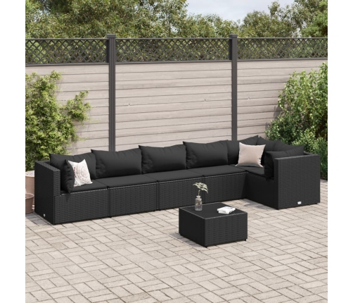 Set de muebles de jardín y cojines 7 pzas ratán sintético negro