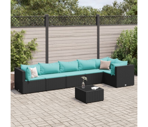 Set de muebles de jardín y cojines 7 pzas ratán sintético negro
