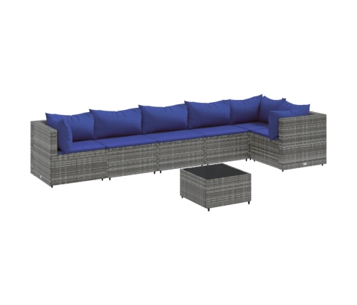 Set de muebles de jardín 7 pzas y cojines ratán sintético gris