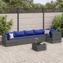 Set de muebles de jardín 7 pzas y cojines ratán sintético gris