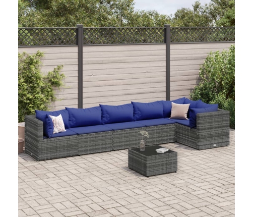 Set de muebles de jardín 7 pzas y cojines ratán sintético gris