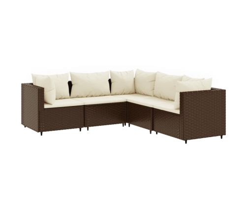 Set muebles de jardín 5 piezas y cojines ratán sintético marrón