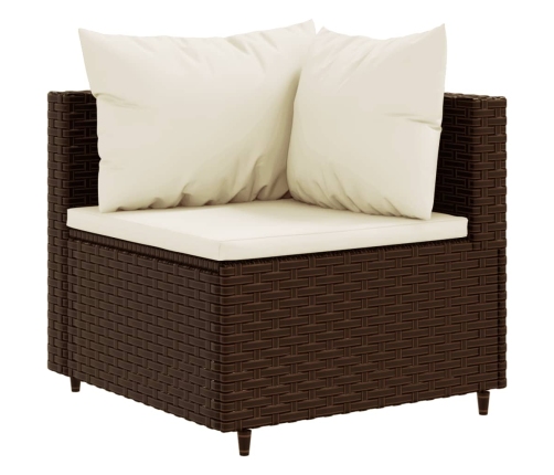 Set muebles de jardín 5 piezas y cojines ratán sintético marrón