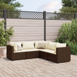 Set muebles de jardín 5 piezas y cojines ratán sintético marrón