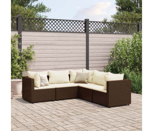Set muebles de jardín 5 piezas y cojines ratán sintético marrón