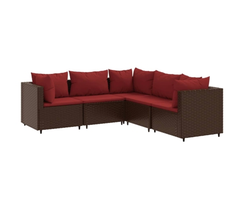 Set muebles de jardín 5 piezas y cojines ratán sintético marrón