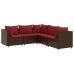 Set muebles de jardín 5 piezas y cojines ratán sintético marrón
