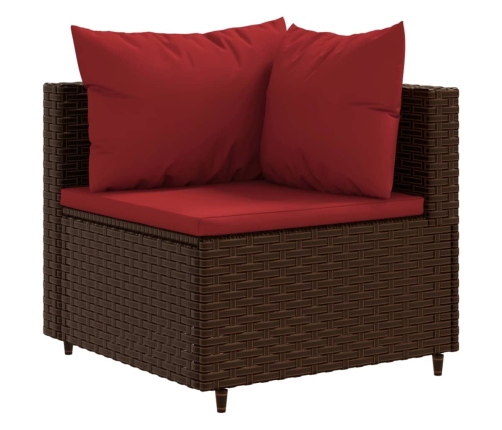 Set muebles de jardín 5 piezas y cojines ratán sintético marrón
