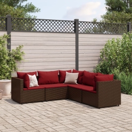 Set muebles de jardín 5 piezas y cojines ratán sintético marrón