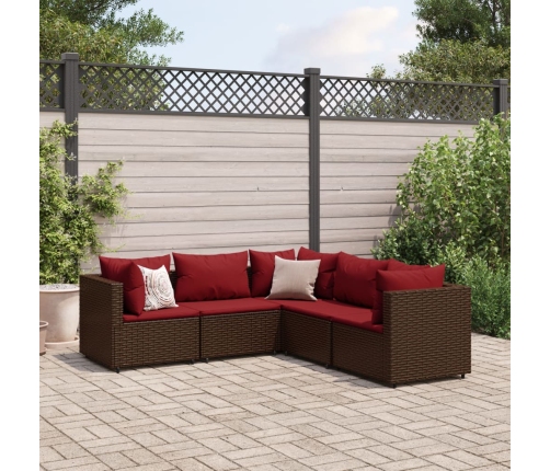 Set muebles de jardín 5 piezas y cojines ratán sintético marrón