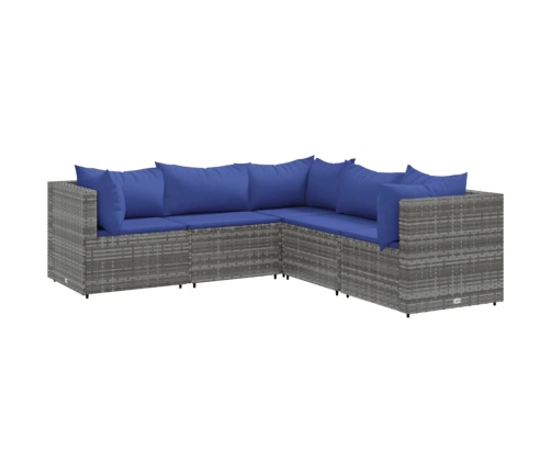 Set de muebles de jardín 5 pzas y cojines ratán sintético gris