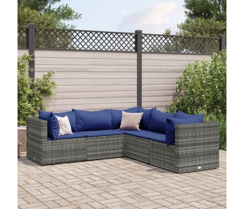 Set de muebles de jardín 5 pzas y cojines ratán sintético gris