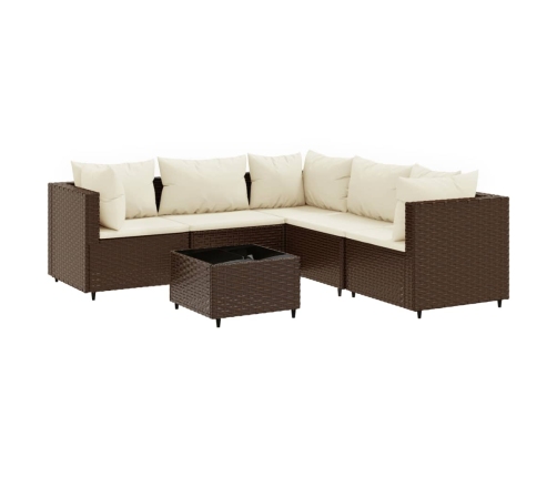 Set muebles de jardín 6 piezas y cojines ratán sintético marrón