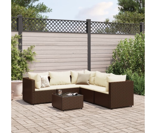 Set muebles de jardín 6 piezas y cojines ratán sintético marrón