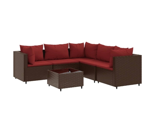 Set muebles de jardín 6 piezas y cojines ratán sintético marrón