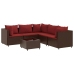 Set muebles de jardín 6 piezas y cojines ratán sintético marrón