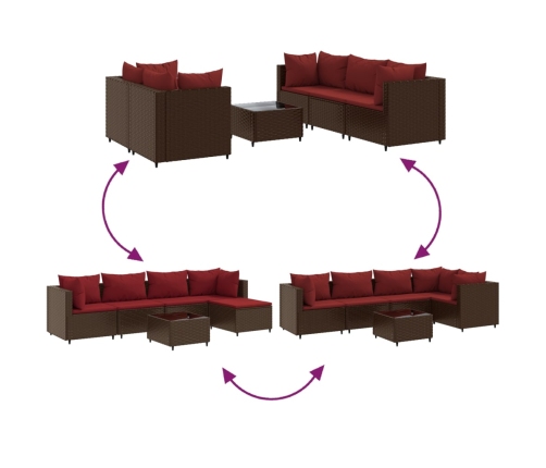 Set muebles de jardín 6 piezas y cojines ratán sintético marrón