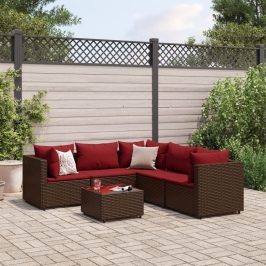 Set muebles de jardín 6 piezas y cojines ratán sintético marrón