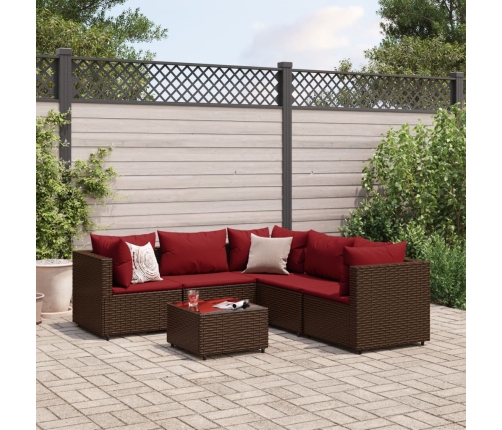 Set muebles de jardín 6 piezas y cojines ratán sintético marrón