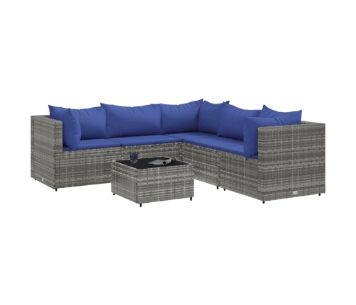Set de muebles de jardín 6 pzas y cojines ratán sintético gris