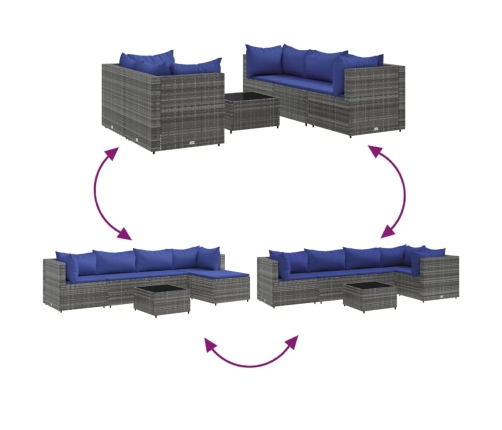 Set de muebles de jardín 6 pzas y cojines ratán sintético gris