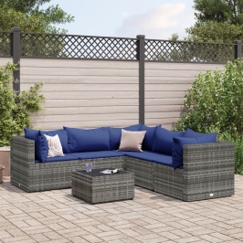 Set de muebles de jardín 6 pzas y cojines ratán sintético gris