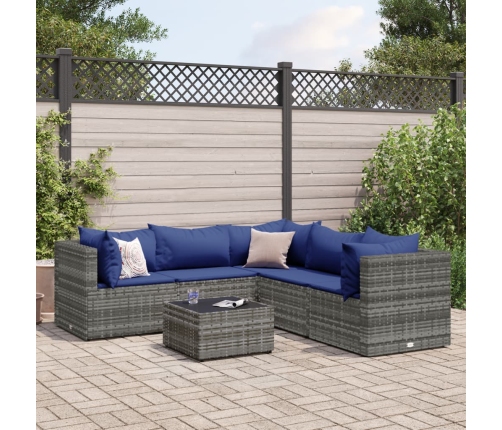 Set de muebles de jardín 6 pzas y cojines ratán sintético gris